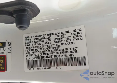 2012 Honda Cr-V Ex from USA, damaged, VIN 5J6RM3H51CL017853